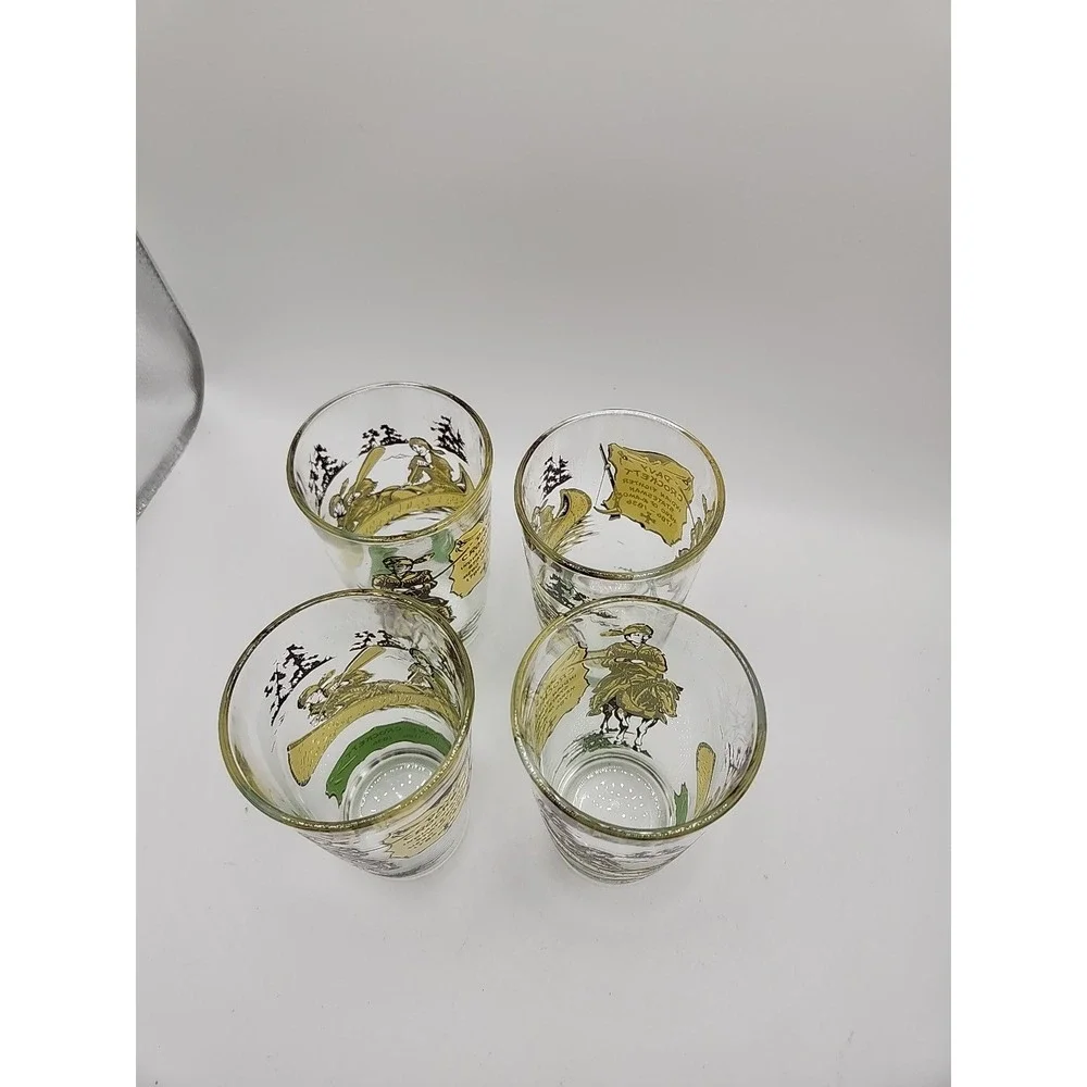 1950s Davy Crockett 1786-1836 Collector's Drinking Glass Set of 4 Indian Fighter
